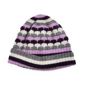 Ann Taylor LOFT Wool Cashmere Rabbit Fur Ribbed Knit Striped Hat OS - NWOT‎